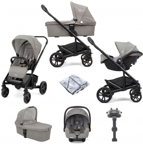 Joie Chrome i-Snug 2 Travel System & Carrycot - Pebble/Grey Flannel