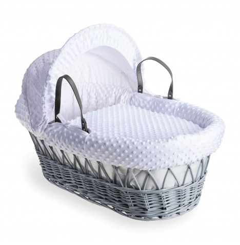 3 Piece Wicker Moses Basket Dressing Set - White Dimple