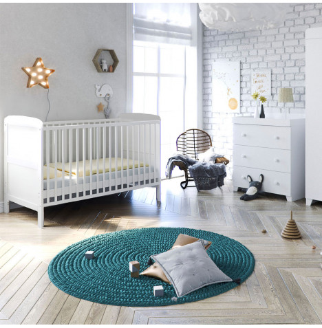 Puggle Henbury Cot Bed 4 Piece Nursery Furniture Set With Maxi Air Cool Mattress - Classic White