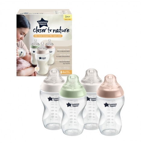 Tommee Tippee Closer to Nature 4 Pack (340ml) Unisex Bottle Set - Natural