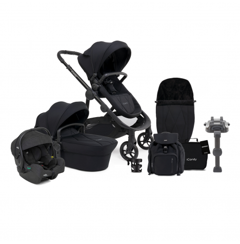 iCandy Orange 3 Complete 14 Piece Travel System Bundle with i-Gemm 3 Car Seat & ISOFIX Base - Black Edition