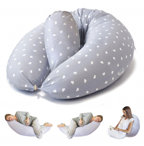 4in1 Multifunctional Nursing Pregnancy Pillow – Grey Hearts