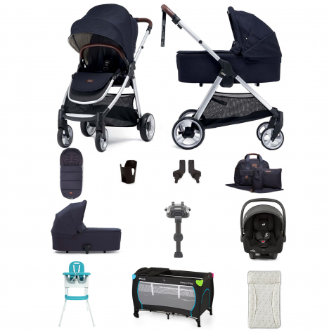 Mamas & Papas Flip XT2 12pc Essentials (i-Snug 2 Car Seat) Everything You Need Travel System Bundle with Carrycot & ISOFIX Base - Navy