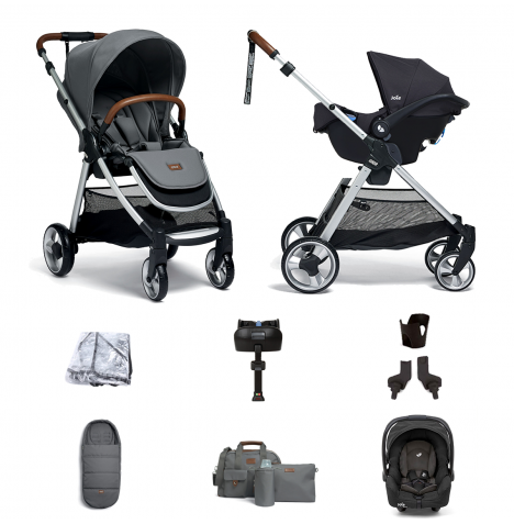 Mamas & Papas Flip XT2 8pc Essentials (Gemm Car Seat) Travel System with & ISOFIX Base - Fossil Grey