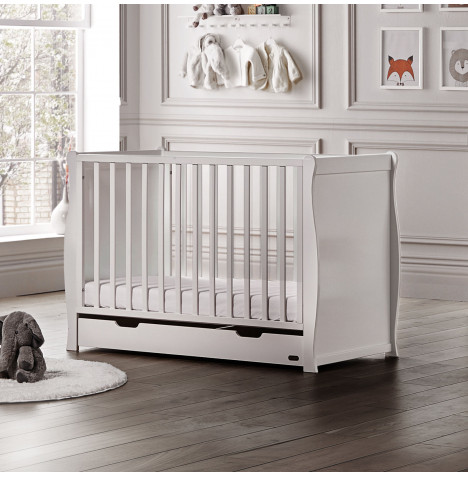 Puggle Chelford Sleigh Cot With Drawer & Eco Fibre Cot Mattress - White