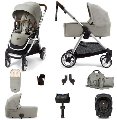 Mamas & Papas Flip XT2 8pc Essentials (Gemm Car Seat) Travel System with Carrycot & ISOFIX Base - Sage Green