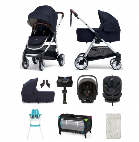 Mamas & Papas Flip XT2 10pc (Gemm & Lockton 0+123 Car Seat) Everything You Need Travel System Bundle with Carrycot & ISOFIX Base - Navy