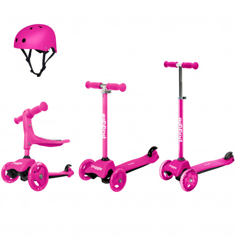 Puggle 3in1 Grow with Me 3-Wheeled Scooter with Helmet – Pink (12m – 7yrs)
