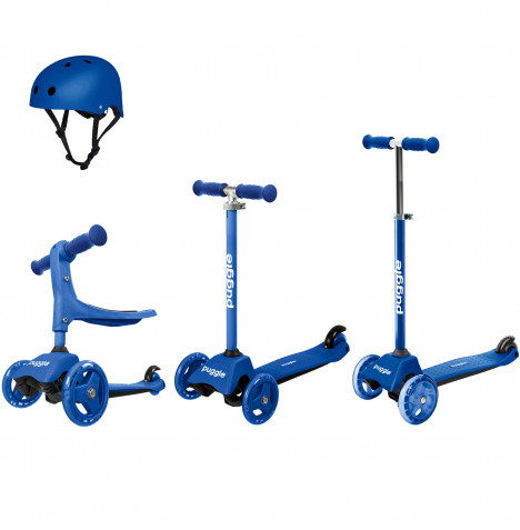 Puggle 3in1 Grow with Me 3-Wheeled Scooter with Helmet – Blue (12m – 10yrs)