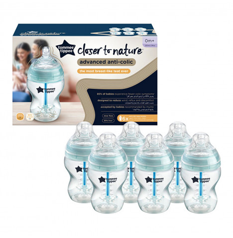 Tommee Tippee Closer to Nature 6 Pack (260ml) Baby Bottles - Blue