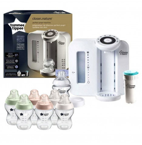 Tommee Tippee 8pc Perfect Prep Machine Baby Bottle Feeding Bundle - White / Natural