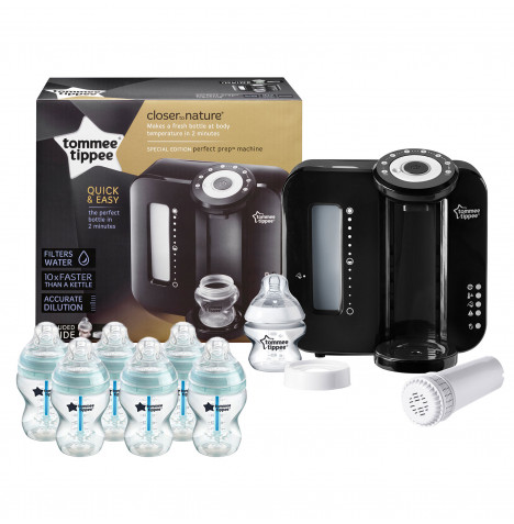 Tommee Tippee 8pc Perfect Prep Machine Anti-Colic Baby Bottle Feeding Bundle - Black / Blue