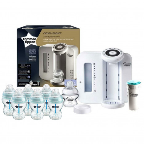 Tommee Tippee 8pc Perfect Prep Machine Baby Bottle Feeding Bundle - White / Blue