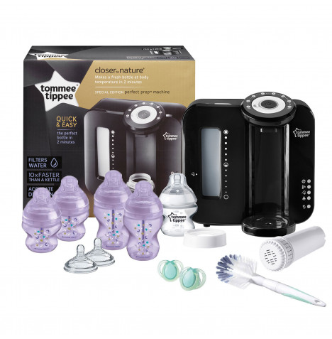 Tommee Tippee 11pc Perfect Prep Machine Anti-Colic Baby Bottle Feeding Bundle - Black / Purple