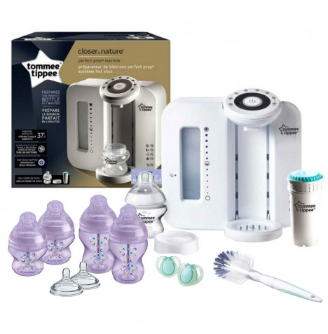 Tommee Tippee 11pc Perfect Prep Machine Anti-Colic Baby Bottle Feeding Bundle - White / Purple