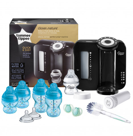 Tommee Tippee 11pc Perfect Prep Machine Anti-Colic Baby Bottle Feeding Bundle - Black / Blue