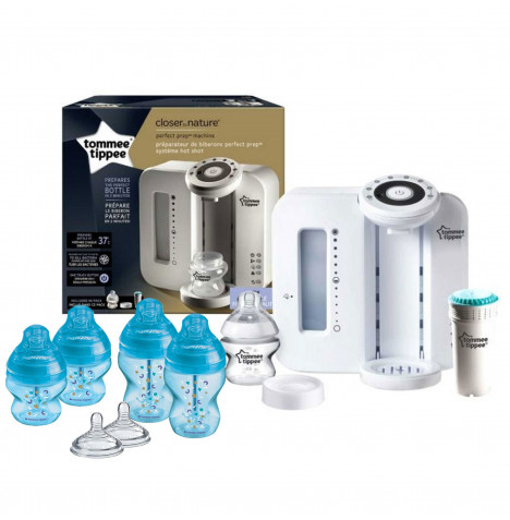 Tommee Tippee 11pc Perfect Prep Machine Baby Bottle Feeding Bundle - White / Blue
