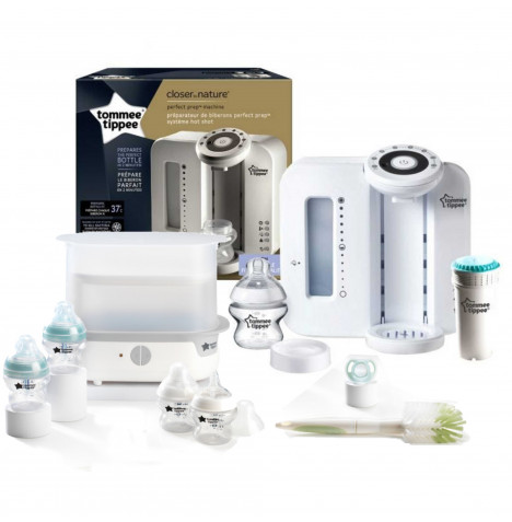 Tommee Tippee 9pc Perfect Prep Machine Complete Steriliser Baby Bottle Feeding Bundle - White
