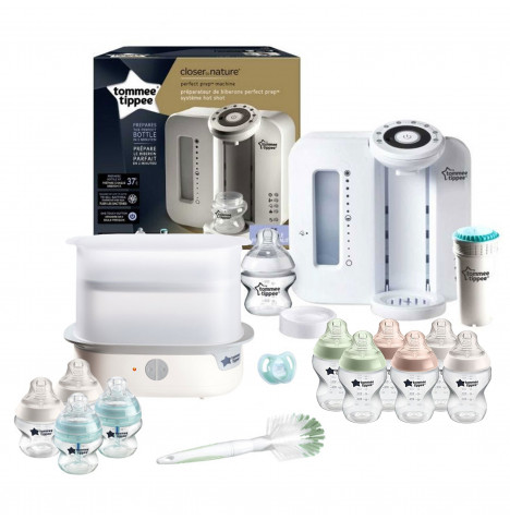 Tommee Tippee 15pc Perfect Prep Machine Complete Steriliser Baby Bottle Feeding Bundle - White / Natural