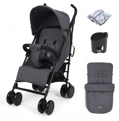 Puggle Litemax Pushchair Stroller with Raincover, Cupholder and Universal Footmuff - Slate Grey