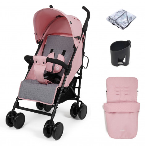 Puggle Litemax Pushchair Stroller with Raincover, Cupholder and Universal Footmuff - Vintage Pink