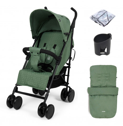 Puggle Litemax Pushchair Stroller with Raincover, Cupholder and Universal Footmuff - Sage Green
