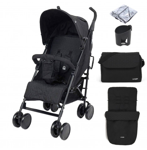 Puggle Litemax Pushchair Stroller with Raincover, Cupholder, Universal Footmuff and Changing Bag with Mat - Storm Black