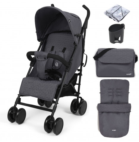 Puggle Litemax Pushchair Stroller with Raincover, Cupholder, Universal Footmuff and Changing Bag with Mat - Slate Grey