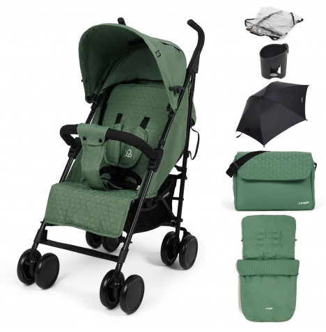 Puggle Litemax Pushchair Stroller with Raincover, Cupholder, Universal Footmuff, Parasol and Changing Bag with Mat - Sage Green