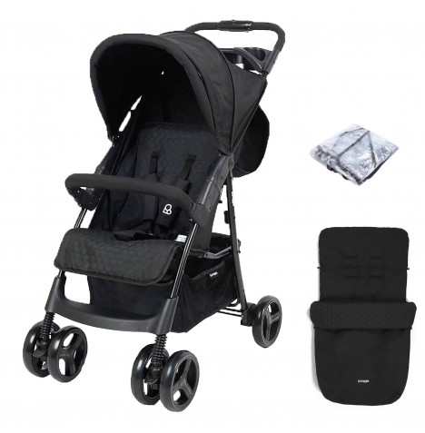 Puggle Starmax Pushchair Stroller with Raincover and Universal Footmuff – Storm Black