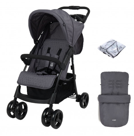 Puggle Starmax Pushchair Stroller with Raincover and Universal Footmuff – Slate Grey