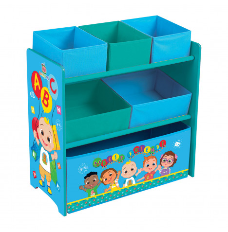 Cocomelon Wooden Toy Organiser with 6 Storage Bins  – Blue