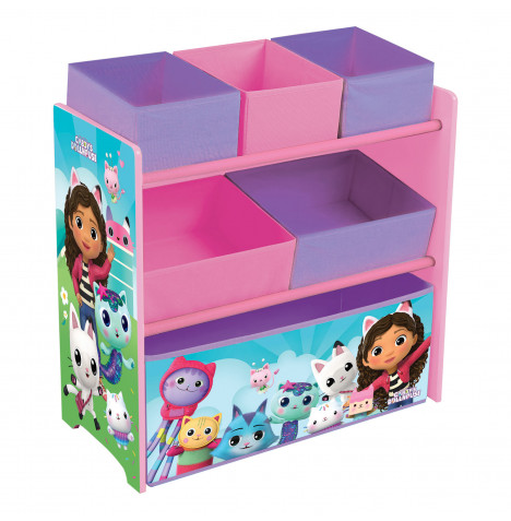 Gabby's Dollhouse Wooden Toy Organiser with 6 Storage Bins  – Purple