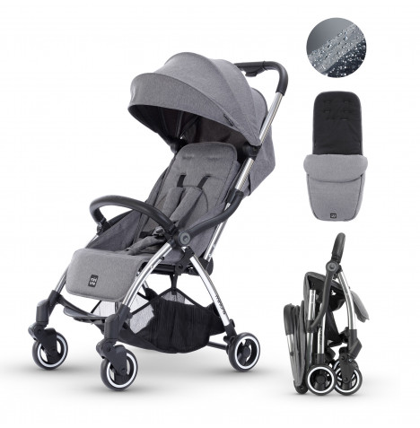 Mini Uno Touchfold Stroller with Footmuff & Raincover – Grey