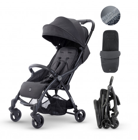 Mini Uno Touchfold Stroller with Footmuff & Raincover – Black