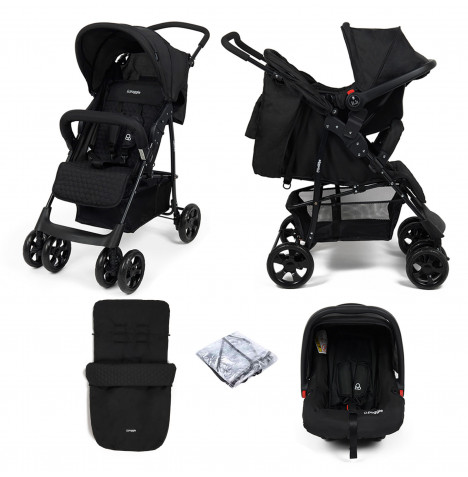 Puggle Lowton Luxe 2in1 Travel System with Raincover and Universal Honeycomb Footmuff – Storm Black