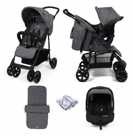 Puggle Lowton Luxe 2in1 Travel System with Raincover and Universal Honeycomb Footmuff – Graphite Grey