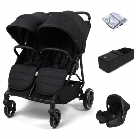 Puggle Urban City Easyfold Twin Travel System Bundle with 1 Beone Car Seat & 1 Soft Carrycot - Storm Black