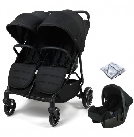 Puggle Urban City Easyfold Twin Travel System with Beone Car Seat Bundle - Storm Black