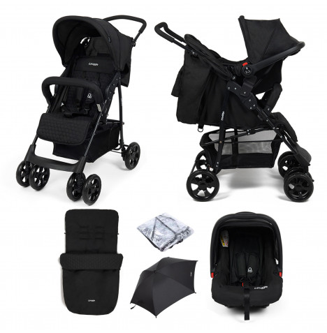 Puggle Lowton Luxe 2in1 Travel System with Raincover, Universal Honeycomb Footmuff & Parasol – Storm Black