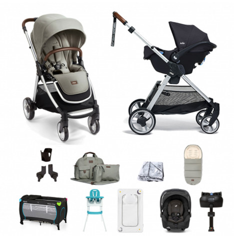 Mamas & Papas Flip XT2 11pc Essentials (Gemm Car Seat) Everything You Need Travel System Bundle with ISOFIX Base - Sage Green
