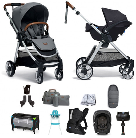 Mamas & Papas Flip XT2 11pc Essentials (Gemm Car Seat) Everything You Need Travel System Bundle with ISOFIX Base - Fossil Grey