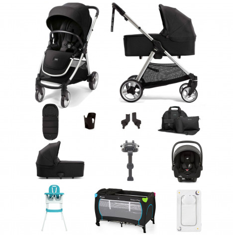 Mamas & Papas Flip XT2 12pc Essentials (i-Snug 2 Car Seat) Everything You Need Travel System Bundle with Carrycot & ISOFIX Base - Black