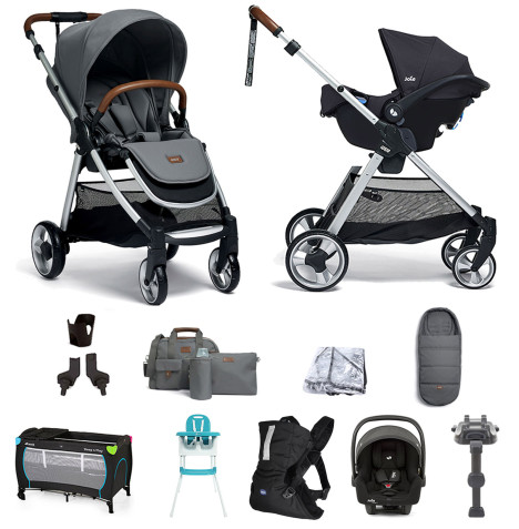 Mamas & Papas Flip XT2 11pc Essentials (i-Snug 2 Car Seat) Everything You Need Travel System Bundle with ISOFIX Base - Fossil Grey
