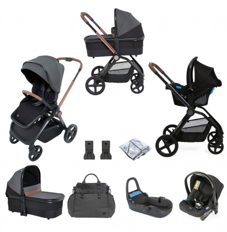 Chicco Mysa Stroller Travel System with 0+ Car Seat, Carrycot & Changing Bag - Black Satin 