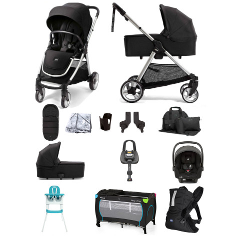Mamas & Papas Flip XT2 12pc Essentials (i-Snug 2 Car Seat) Everything You Need Travel System Bundle with Carrycot & ISOFIX i-Base Advance - Black