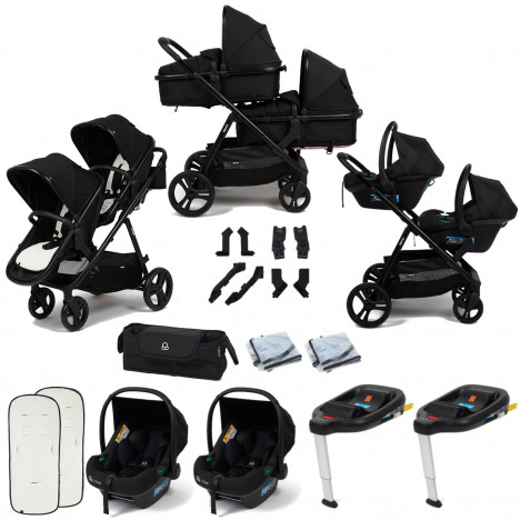 Puggle Memphis 2-in-1 Duo i-Size Double Twin Travel System with x2 ISOFIX Bases – Midnight Black
