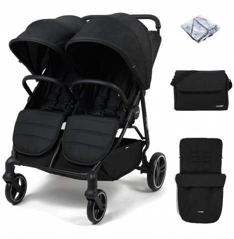 Puggle Urban City Easyfold Twin Pushchair with Footmuff & Changing Bag – Storm Black