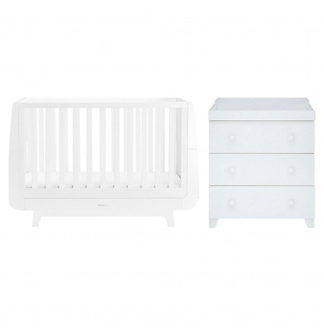SnuzKot Luxe Cot Bed and Dresser with Fibre Mattress - White