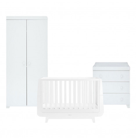 SnuzKot Luxe Cot Bed, Dresser, and Wardrobe - White